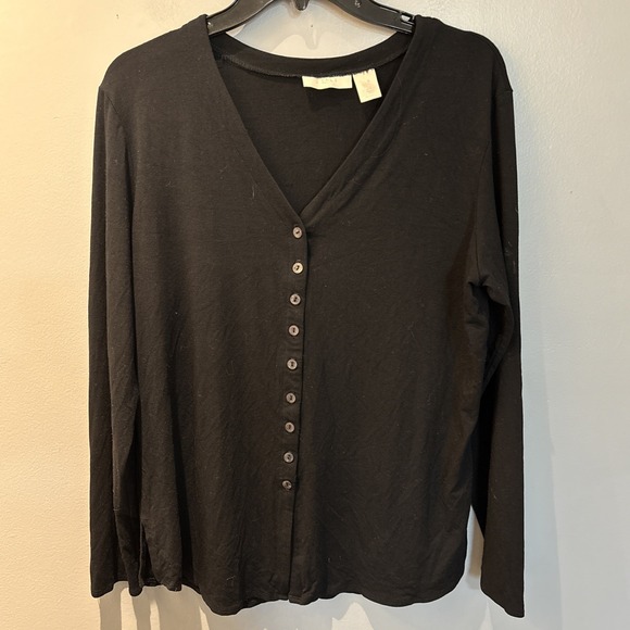 J. Jill Sweaters - VTG  J.Jill Black Button Up Blouse Cardigan Women's Size L‎ Office Minimalist